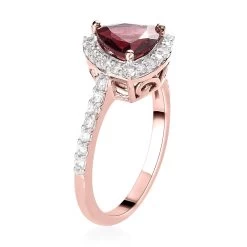 Natural Tanzanian Wine Garnet And Natural White Zircon Halo Ring In Vermeil Rose Gold Over Sterling Silver 1.75 Ctw -Jewelry store 7239241 3