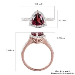 Natural Tanzanian Wine Garnet And Natural White Zircon Halo Ring In Vermeil Rose Gold Over Sterling Silver 1.75 Ctw -Jewelry store 7239241 5
