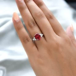 Lab Created Padparadscha Sapphire And Moissanite Ring In Platinum Over Sterling Silver 4.25 Ctw -Jewelry store 7239589 2