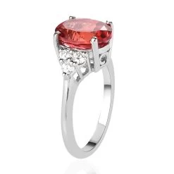 Lab Created Padparadscha Sapphire And Moissanite Ring In Platinum Over Sterling Silver 4.25 Ctw -Jewelry store 7239589 3
