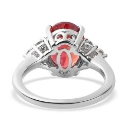 Lab Created Padparadscha Sapphire And Moissanite Ring In Platinum Over Sterling Silver 4.25 Ctw -Jewelry store 7239589 4