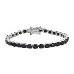 Australian Midnight Sapphire Tennis Bracelet In Platinum Over Sterling Silver (6.50 In) 7.75 Grams 16.00 Ctw