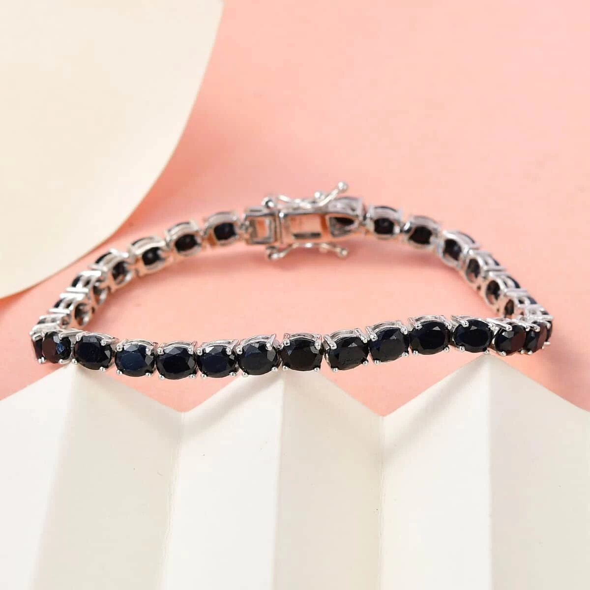 Australian Midnight Sapphire Tennis Bracelet In Platinum Over Sterling Silver (6.50 In) 7.75 Grams 16.00 Ctw 4 Australian Midnight Sapphire Tennis Bracelet In Platinum Over Sterling Silver (6.50 In) 7.75 Grams 16.00 Ctw - Image 2