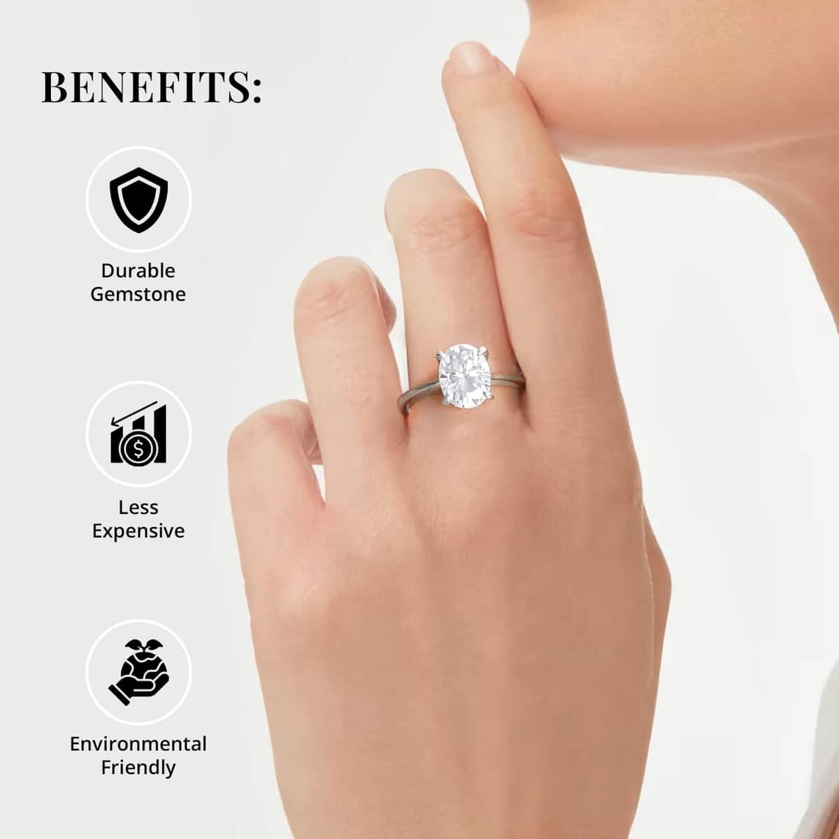 Luxoro Moissanite Solitaire Ring, Moissanite Ring, 10K White Gold Ring, Gold Rings For Her, Promise Ring, Oval Engagement Ring 2.00 Ctw 7 Luxoro Moissanite Solitaire Ring, Moissanite Ring, 10K White Gold Ring, Gold Rings For Her, Promise Ring, Oval Engagement Ring 2.00 Ctw - Image 5
