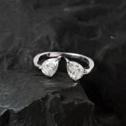 LUXORO 10K White Gold Moissanite Bypass Openable Tear Drop Ring 2.80 Grams 1.40 Ctw -Jewelry store 7250952 1
