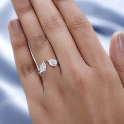 LUXORO 10K White Gold Moissanite Bypass Openable Tear Drop Ring 2.80 Grams 1.40 Ctw -Jewelry store 7250952 2