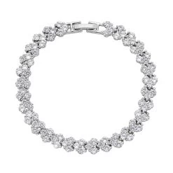 Simulated Diamond Braid Layer Bracelet In Silvertone (6.75 In)