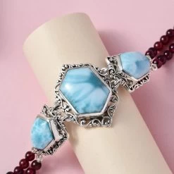 Larimar And Orissa Rhodolite Garnet Toggle Clasp Bracelet In Sterling Silver (7.25 In) 13.90 Grams 47.60 Ctw -Jewelry store 7253927 1