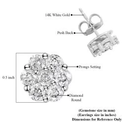 14K White Gold Diamond Flower Stud Earrings 1.00 Ctw -Jewelry store 7254116 4