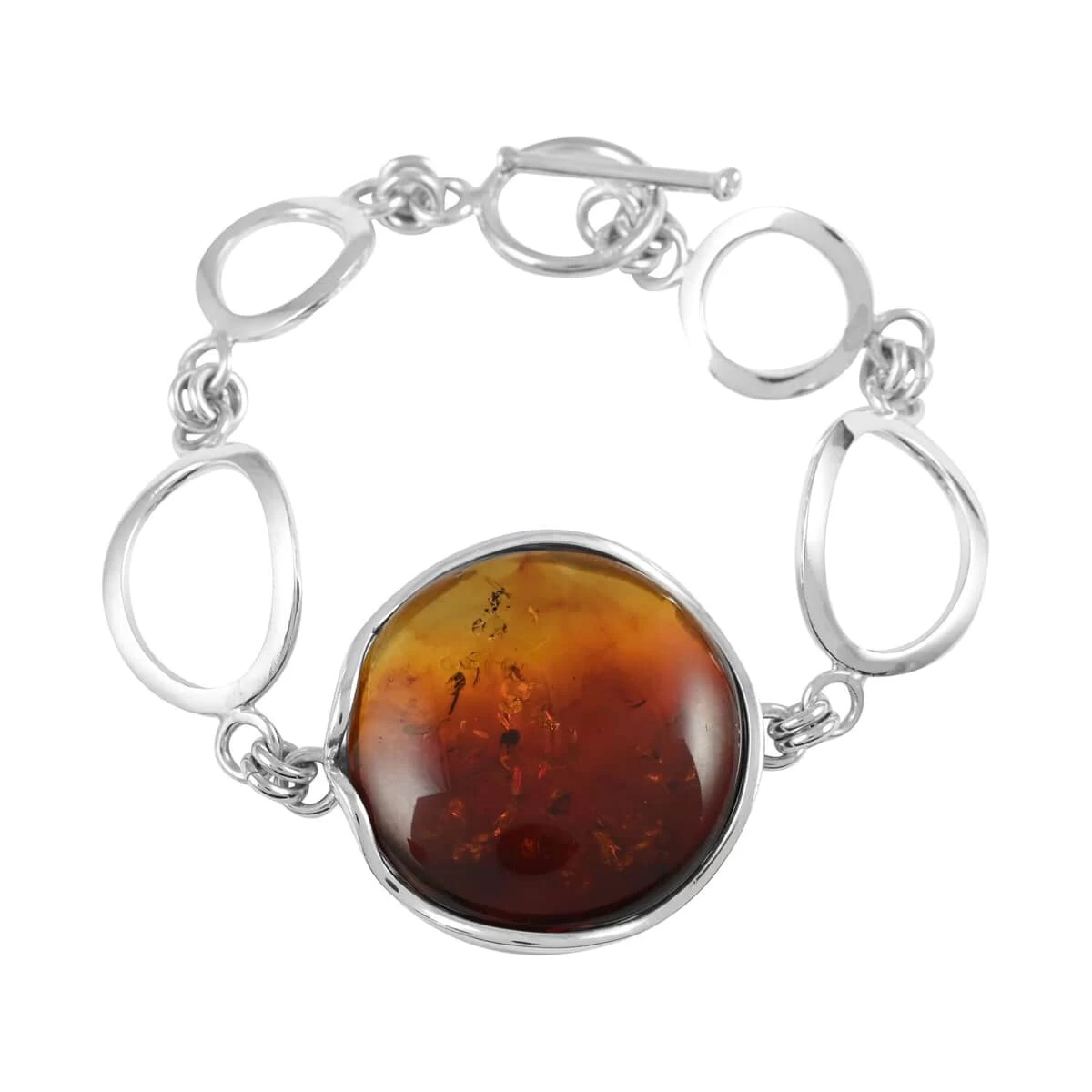 Baltic Amber Toggle Bracelet In Sterling Silver (7.00 In) 3 Baltic Amber Toggle Bracelet In Sterling Silver (7.00 In)
