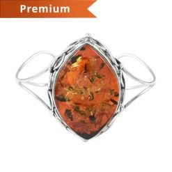 Baltic Amber Cuff Bracelet In Sterling Silver (Adjustable)