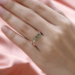 Luxoro 10K Yellow Gold Premium Ambanja Demantoid Garnet And Diamond 3 Stone Ring 1.50 Ctw -Jewelry store 7256994 2