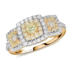 LUXORO 10K Yellow Gold I3 Natural Yellow And White Diamond Ring 3 Grams 1.00 Ctw