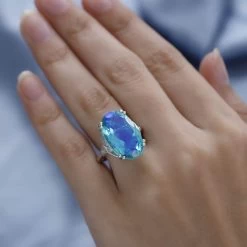 Peacock Quartz, Natural White Zircon Ring In Platinum Over Sterling Silver 13.50 Ctw -Jewelry store 7258193 2