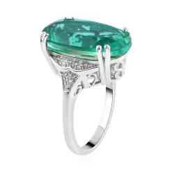 Peacock Quartz, Natural White Zircon Ring In Platinum Over Sterling Silver 13.50 Ctw -Jewelry store 7258193 3