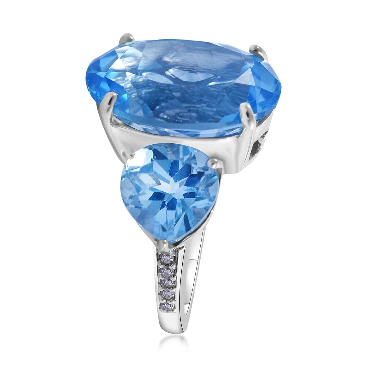 Swiss Blue Topaz And White Zircon Ring In Platinum Over Sterling Silver 21.75 Ctw 5 Swiss Blue Topaz And White Zircon Ring In Platinum Over Sterling Silver 21.75 Ctw - Image 3
