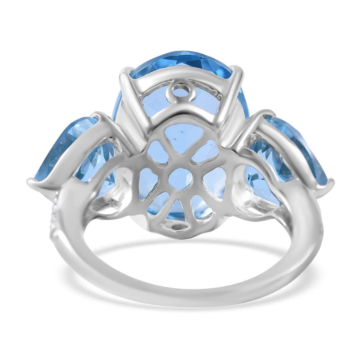 Swiss Blue Topaz And White Zircon Ring In Platinum Over Sterling Silver 21.75 Ctw 6 Swiss Blue Topaz And White Zircon Ring In Platinum Over Sterling Silver 21.75 Ctw - Image 4