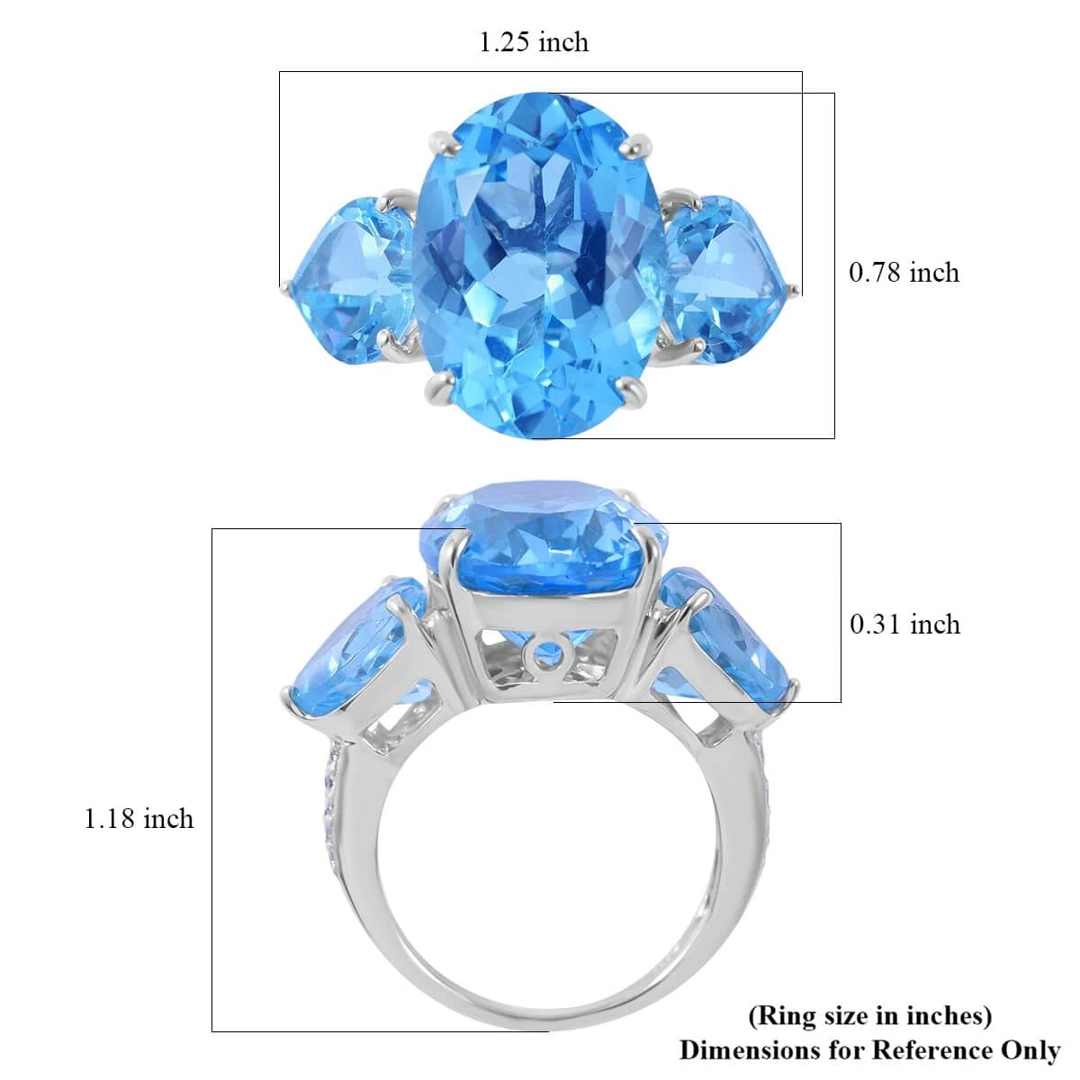 Swiss Blue Topaz And White Zircon Ring In Platinum Over Sterling Silver 21.75 Ctw 7 Swiss Blue Topaz And White Zircon Ring In Platinum Over Sterling Silver 21.75 Ctw - Image 5