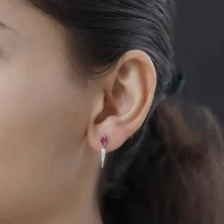 Premium Montepuez Ruby And White Zircon Dangling Earrings In Platinum Over Sterling Silver 2.50 Ctw -Jewelry store 7258975 2