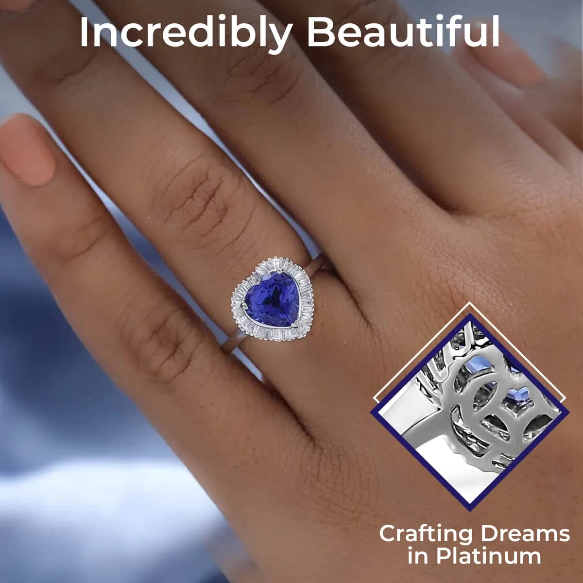 Doorbuster RHAPSODY 950 Platinum AAAA Tanzanite And E-F VS2 Diamond Heart Shape Halo Ring 5.70 Grams 2.15 Ctw 5 Doorbuster RHAPSODY 950 Platinum AAAA Tanzanite And E-F VS2 Diamond Heart Shape Halo Ring 5.70 Grams 2.15 Ctw - Image 3