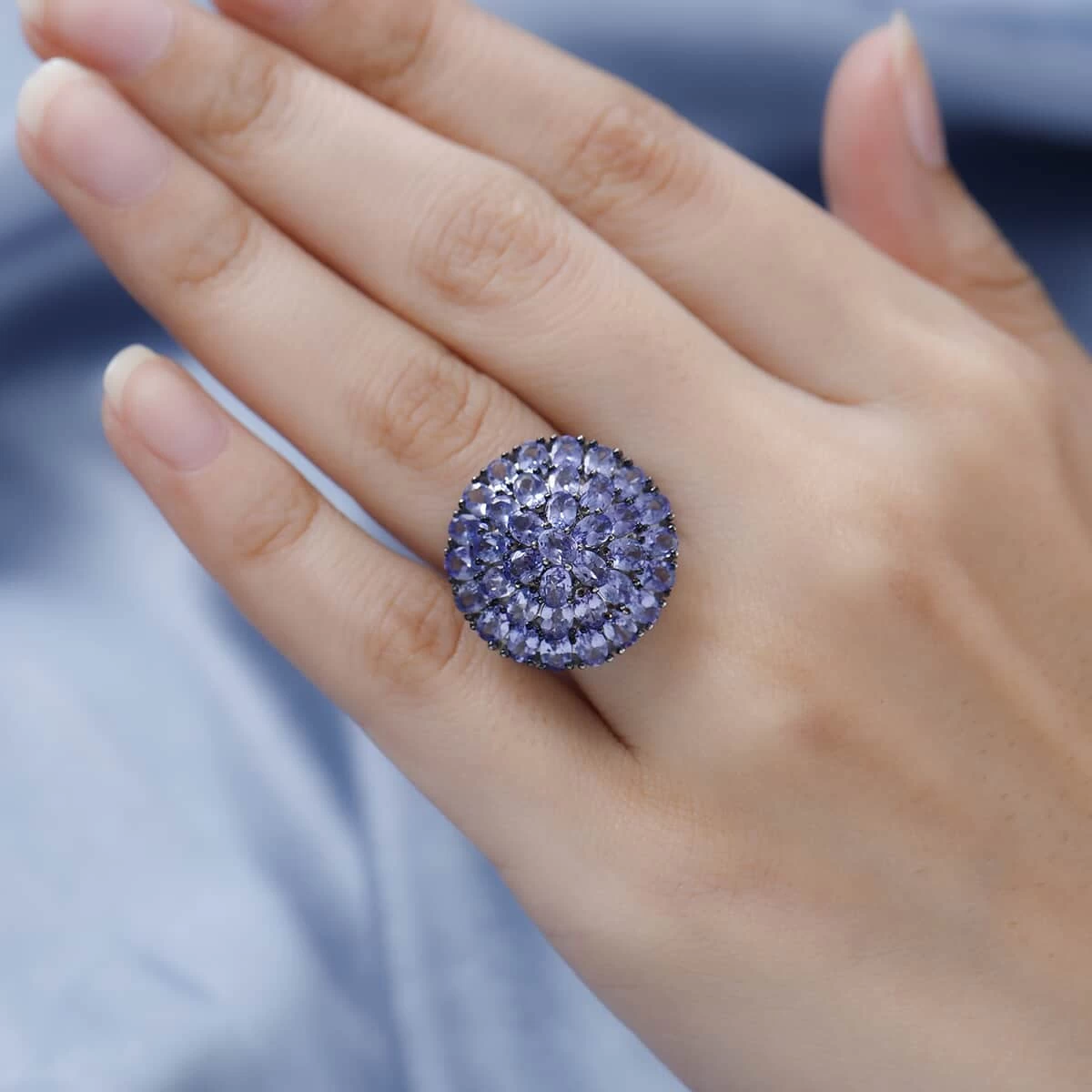 Tanzanite Floral Spray Ring In Platinum Over Sterling Silver 6.25 Ctw 5 Tanzanite Floral Spray Ring In Platinum Over Sterling Silver 6.25 Ctw - Image 3