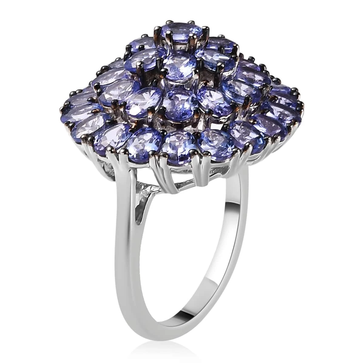 Tanzanite Floral Spray Ring In Platinum Over Sterling Silver 6.25 Ctw 6 Tanzanite Floral Spray Ring In Platinum Over Sterling Silver 6.25 Ctw - Image 4