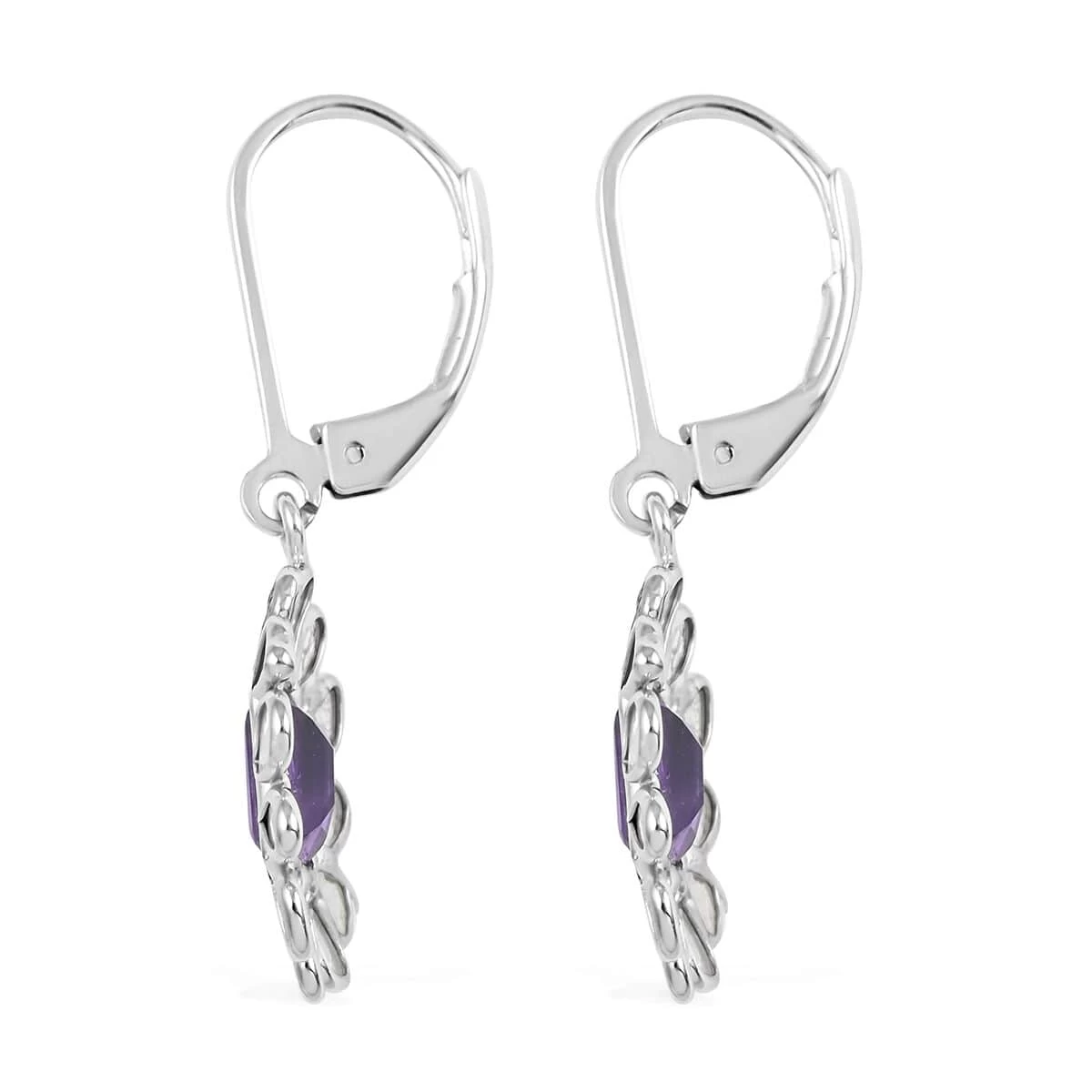 Amethyst Earrings, Polki Diamond Accent Earrings, Flower Earrings, Floral Earrings, Sterling Silver Earrings, Drop Earrings, Lever Back Earrings 2.00 Ctw 6 Amethyst Earrings, Polki Diamond Accent Earrings, Flower Earrings, Floral Earrings, Sterling Silver Earrings, Drop Earrings, Lever Back Earrings 2.00 Ctw - Image 4