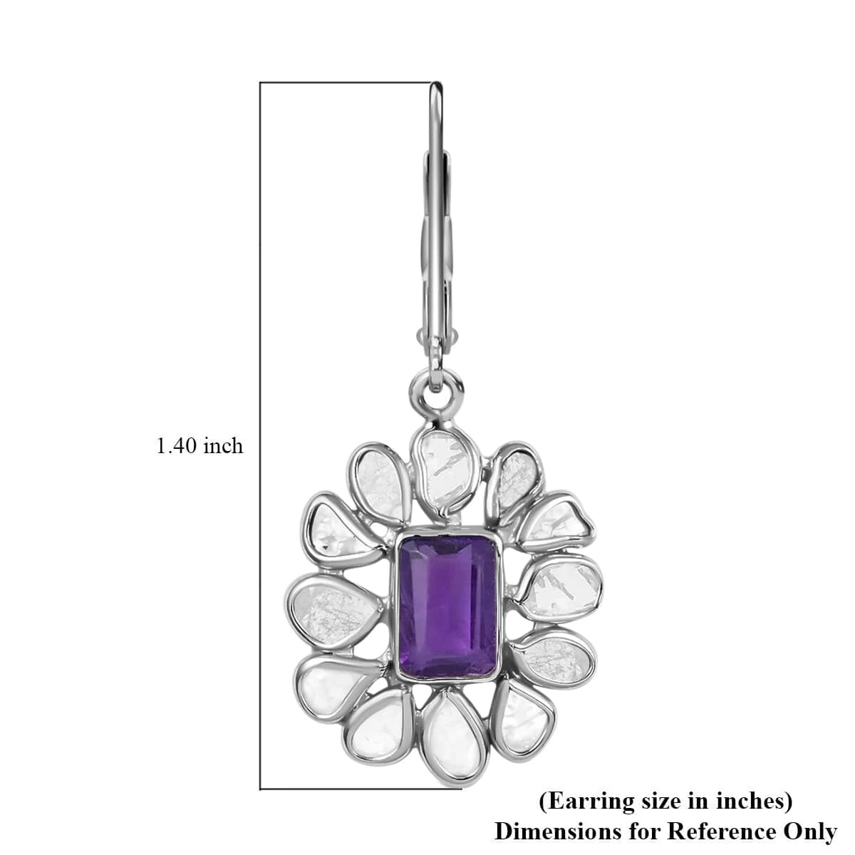 Amethyst Earrings, Polki Diamond Accent Earrings, Flower Earrings, Floral Earrings, Sterling Silver Earrings, Drop Earrings, Lever Back Earrings 2.00 Ctw 7 Amethyst Earrings, Polki Diamond Accent Earrings, Flower Earrings, Floral Earrings, Sterling Silver Earrings, Drop Earrings, Lever Back Earrings 2.00 Ctw - Image 5