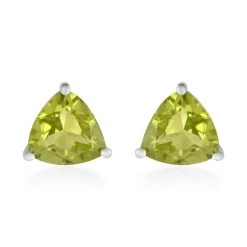 Peridot Solitaire Stud Earrings In Sterling Silver 1.15 Ctw