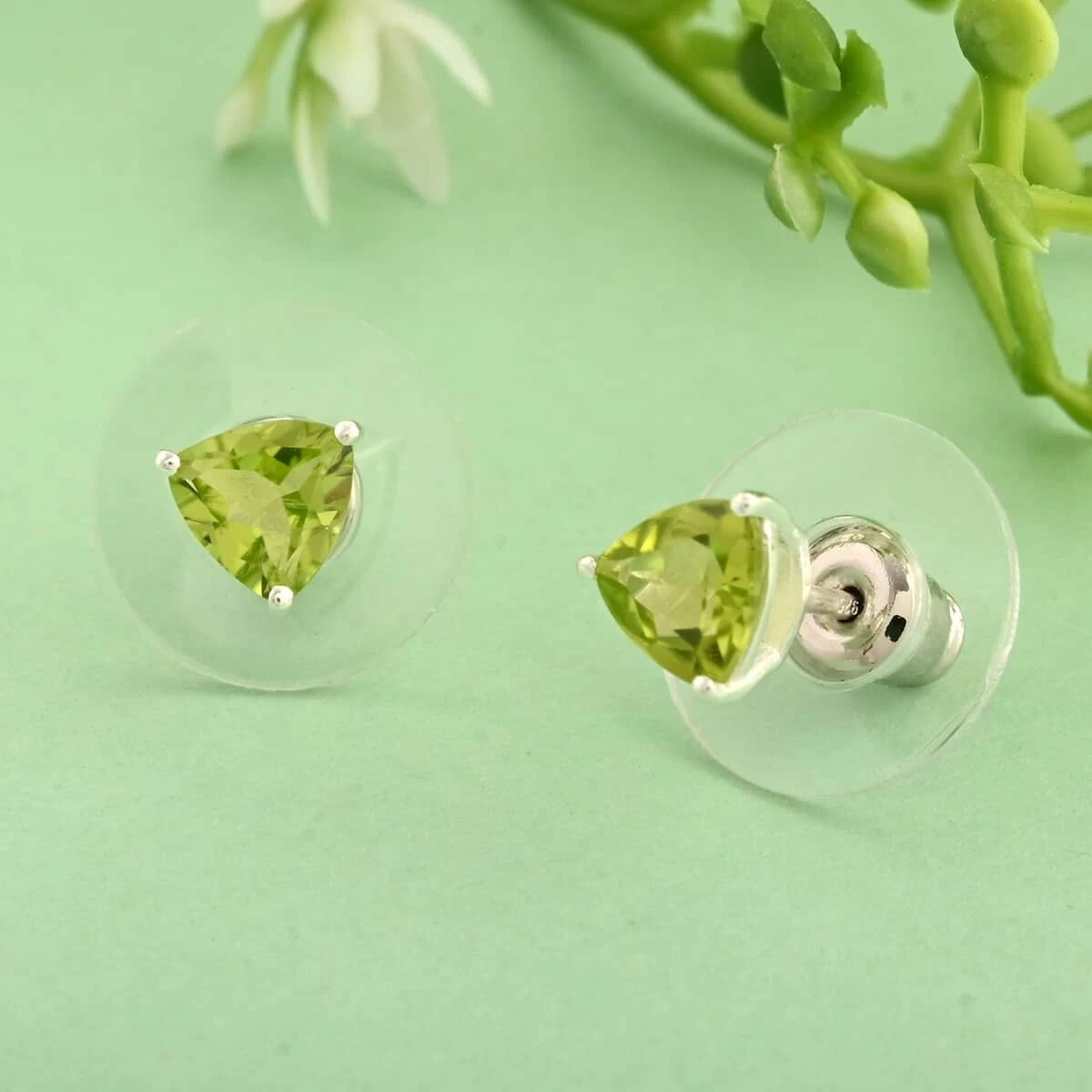 Peridot Solitaire Stud Earrings In Sterling Silver 1.15 Ctw 4 Peridot Solitaire Stud Earrings In Sterling Silver 1.15 Ctw - Image 2