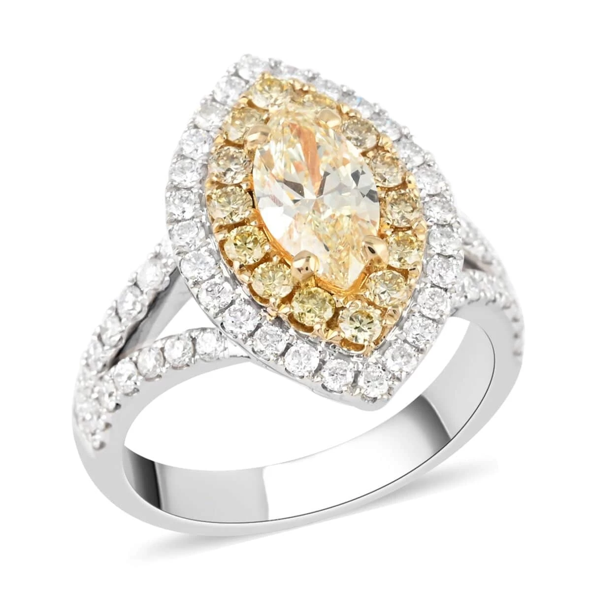 14K White And Yellow Gold Natural Yellow And White Diamond Ring 6.70 Grams 2.20 Ctw 3 14K White And Yellow Gold Natural Yellow And White Diamond Ring 6.70 Grams 2.20 Ctw