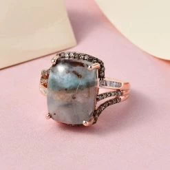 Premium Zimbaprase, Natural Champagne And White Diamond Ring In Vermeil Rose Gold Over Sterling Silver 12.35 Ctw -Jewelry store 7262481 1