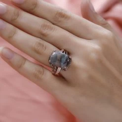 Premium Zimbaprase, Natural Champagne And White Diamond Ring In Vermeil Rose Gold Over Sterling Silver 12.35 Ctw -Jewelry store 7262481 2