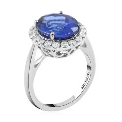 Doorbuster Red Carpet Collection Certified & Appraised RHAPSODY 950 Platinum AAAA Tanzanite And E-F VS Diamond Halo Ring 8 Grams 6.40 Ctw -Jewelry store 7263838 3