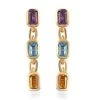 Multi Gemstone Dangling Earrings In Vermeil Yellow Gold Over Sterling Silver 1.90 Ctw -Jewelry store 7263945
