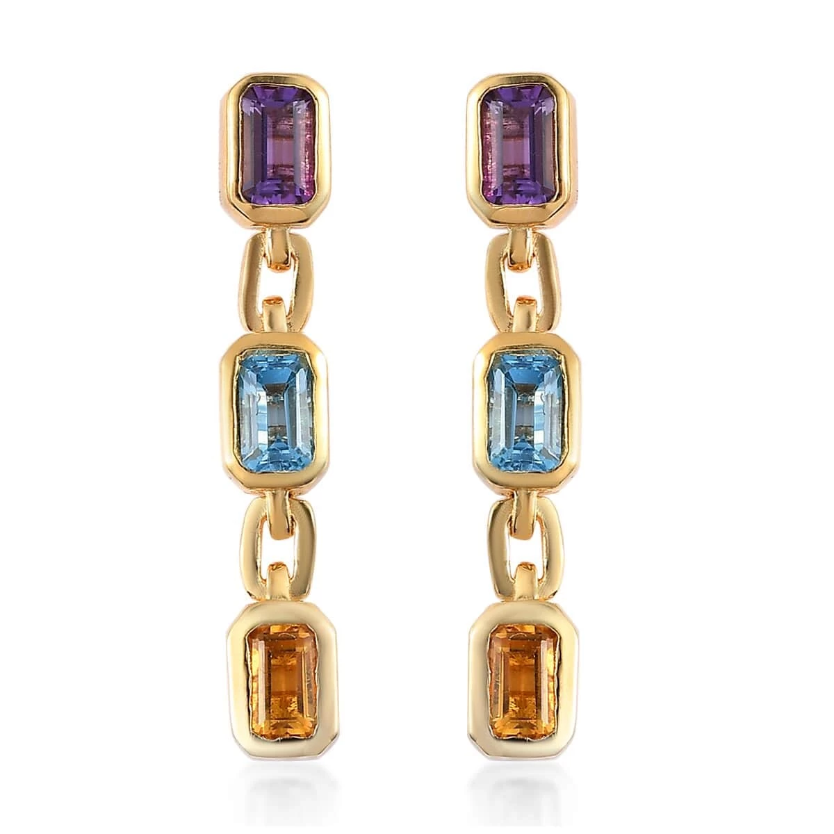 Multi Gemstone Dangling Earrings In Vermeil Yellow Gold Over Sterling Silver 1.90 Ctw 3 Multi Gemstone Dangling Earrings In Vermeil Yellow Gold Over Sterling Silver 1.90 Ctw