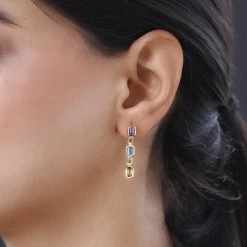 Multi Gemstone Dangling Earrings In Vermeil Yellow Gold Over Sterling Silver 1.90 Ctw 9 Multi Gemstone Dangling Earrings In Vermeil Yellow Gold Over Sterling Silver 1.90 Ctw -Jewelry store 7263945 2