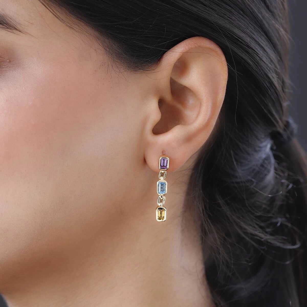 Multi Gemstone Dangling Earrings In Vermeil Yellow Gold Over Sterling Silver 1.90 Ctw 5 Multi Gemstone Dangling Earrings In Vermeil Yellow Gold Over Sterling Silver 1.90 Ctw - Image 3