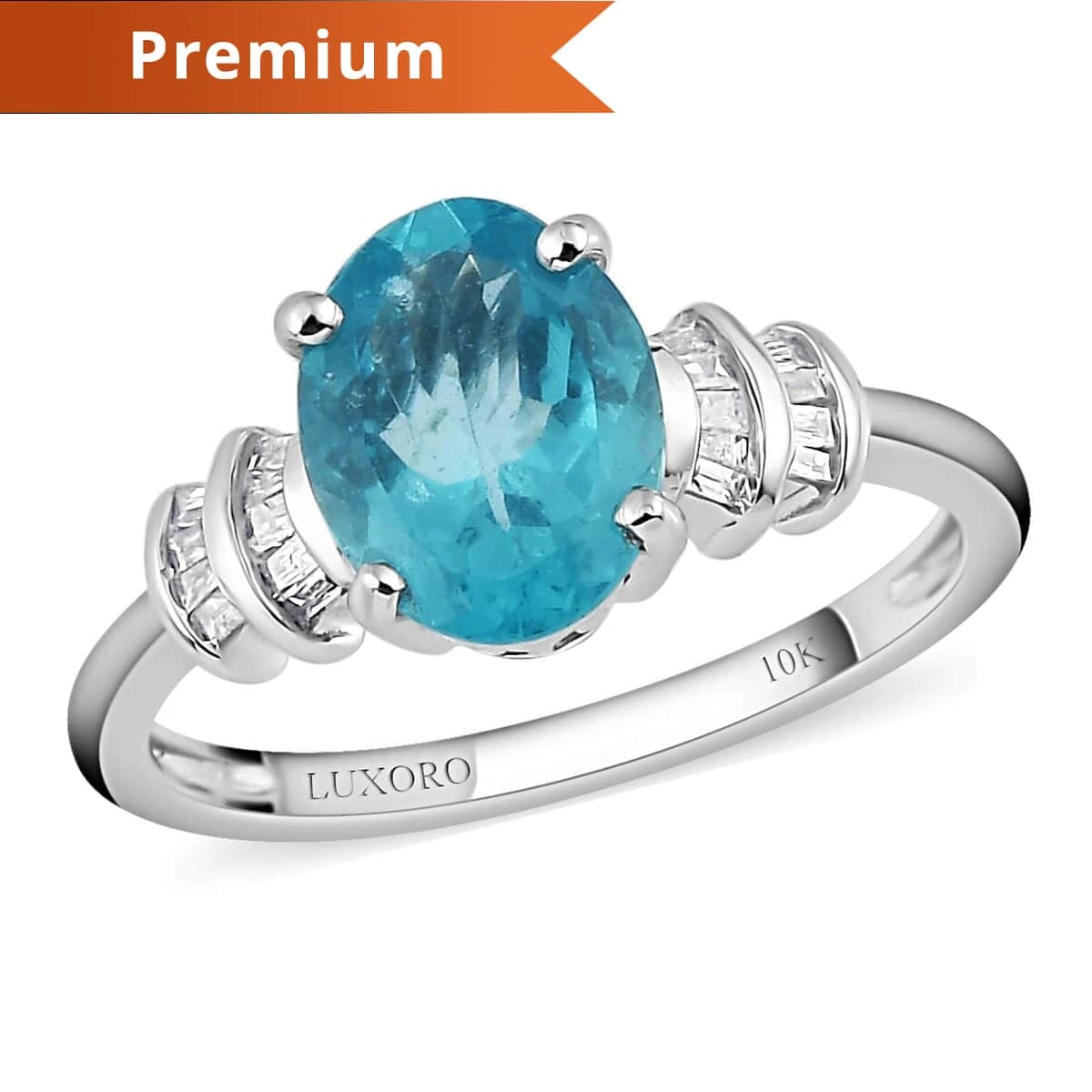 LUXORO 10K White Gold AAA Madagascar Paraiba Apatite And Diamond Ring 2 Grams 1.65 Ctw 3 LUXORO 10K White Gold AAA Madagascar Paraiba Apatite And Diamond Ring 2 Grams 1.65 Ctw