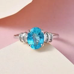 LUXORO 10K White Gold AAA Madagascar Paraiba Apatite And Diamond Ring 2 Grams 1.65 Ctw 9 LUXORO 10K White Gold AAA Madagascar Paraiba Apatite And Diamond Ring 2 Grams 1.65 Ctw -Jewelry store 7264564 1
