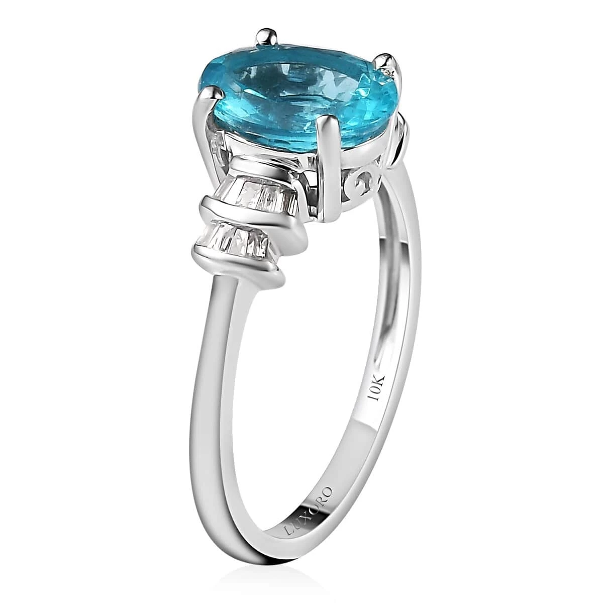 LUXORO 10K White Gold AAA Madagascar Paraiba Apatite And Diamond Ring 2 Grams 1.65 Ctw 6 LUXORO 10K White Gold AAA Madagascar Paraiba Apatite And Diamond Ring 2 Grams 1.65 Ctw - Image 4
