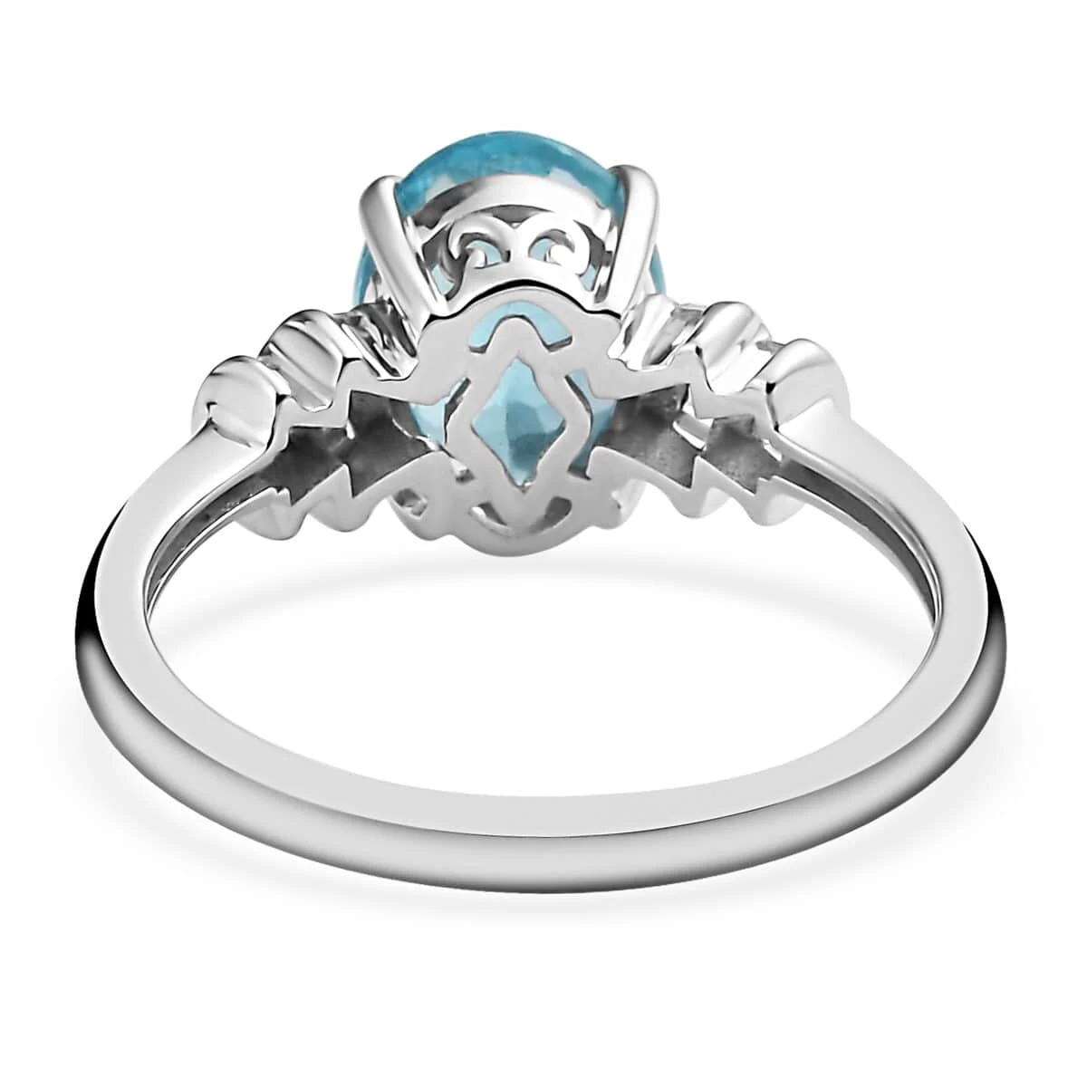 LUXORO 10K White Gold AAA Madagascar Paraiba Apatite And Diamond Ring 2 Grams 1.65 Ctw 7 LUXORO 10K White Gold AAA Madagascar Paraiba Apatite And Diamond Ring 2 Grams 1.65 Ctw - Image 5