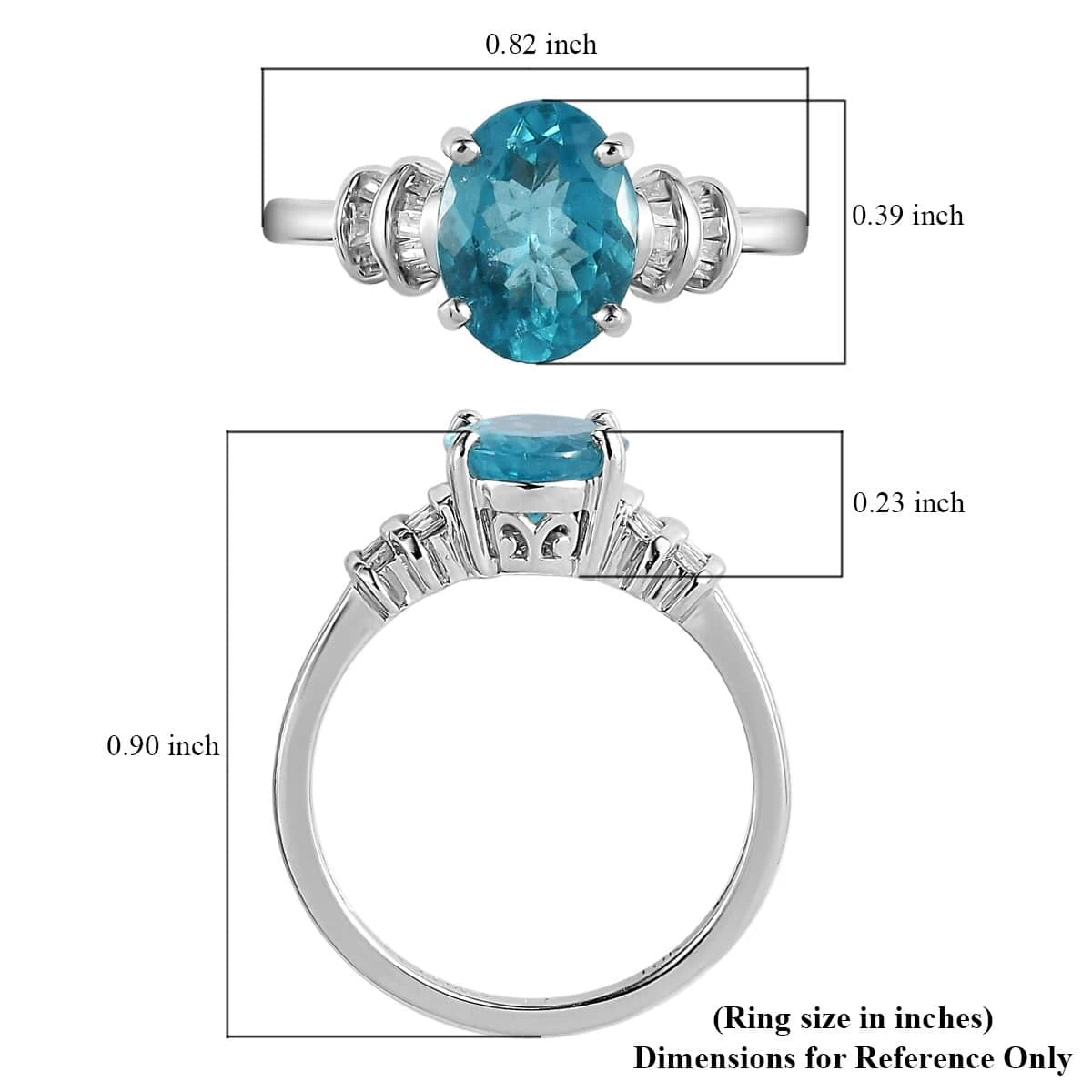 LUXORO 10K White Gold AAA Madagascar Paraiba Apatite And Diamond Ring 2 Grams 1.65 Ctw 8 LUXORO 10K White Gold AAA Madagascar Paraiba Apatite And Diamond Ring 2 Grams 1.65 Ctw - Image 6
