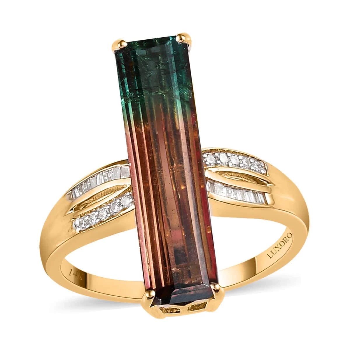 Luxoro 14K Yellow Gold Premium Bi-Color Tourmaline And G-H I2 Diamond Ring 5.75 Ctw 3 Luxoro 14K Yellow Gold Premium Bi-Color Tourmaline And G-H I2 Diamond Ring 5.75 Ctw