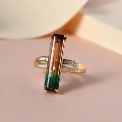 Luxoro 14K Yellow Gold Premium Bi-Color Tourmaline And G-H I2 Diamond Ring 5.75 Ctw 9 Luxoro 14K Yellow Gold Premium Bi-Color Tourmaline And G-H I2 Diamond Ring 5.75 Ctw -Jewelry store 7265058 1