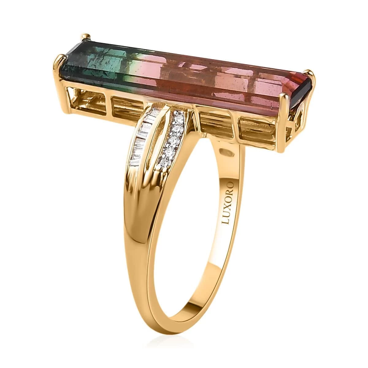 Luxoro 14K Yellow Gold Premium Bi-Color Tourmaline And G-H I2 Diamond Ring 5.75 Ctw 6 Luxoro 14K Yellow Gold Premium Bi-Color Tourmaline And G-H I2 Diamond Ring 5.75 Ctw - Image 4