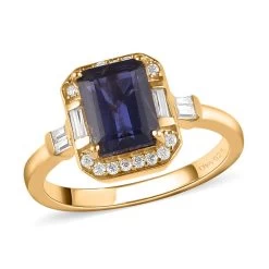 Catalina Iolite And Moissanite Ring In Vermeil Yellow Gold Over Sterling Silver 2.15 Ctw