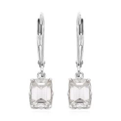 Emerald Cut Moissanite Lever Back Earrings In Platinum Over Sterling Silver 2.10 Ctw