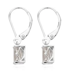Emerald Cut Moissanite Lever Back Earrings In Platinum Over Sterling Silver 2.10 Ctw -Jewelry store 7266889 3