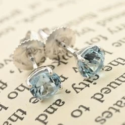 Certified Iliana 18K White Gold AAA Santa Maria Aquamarine Stud Earrings 1.00 Ctw -Jewelry store 7267573 1